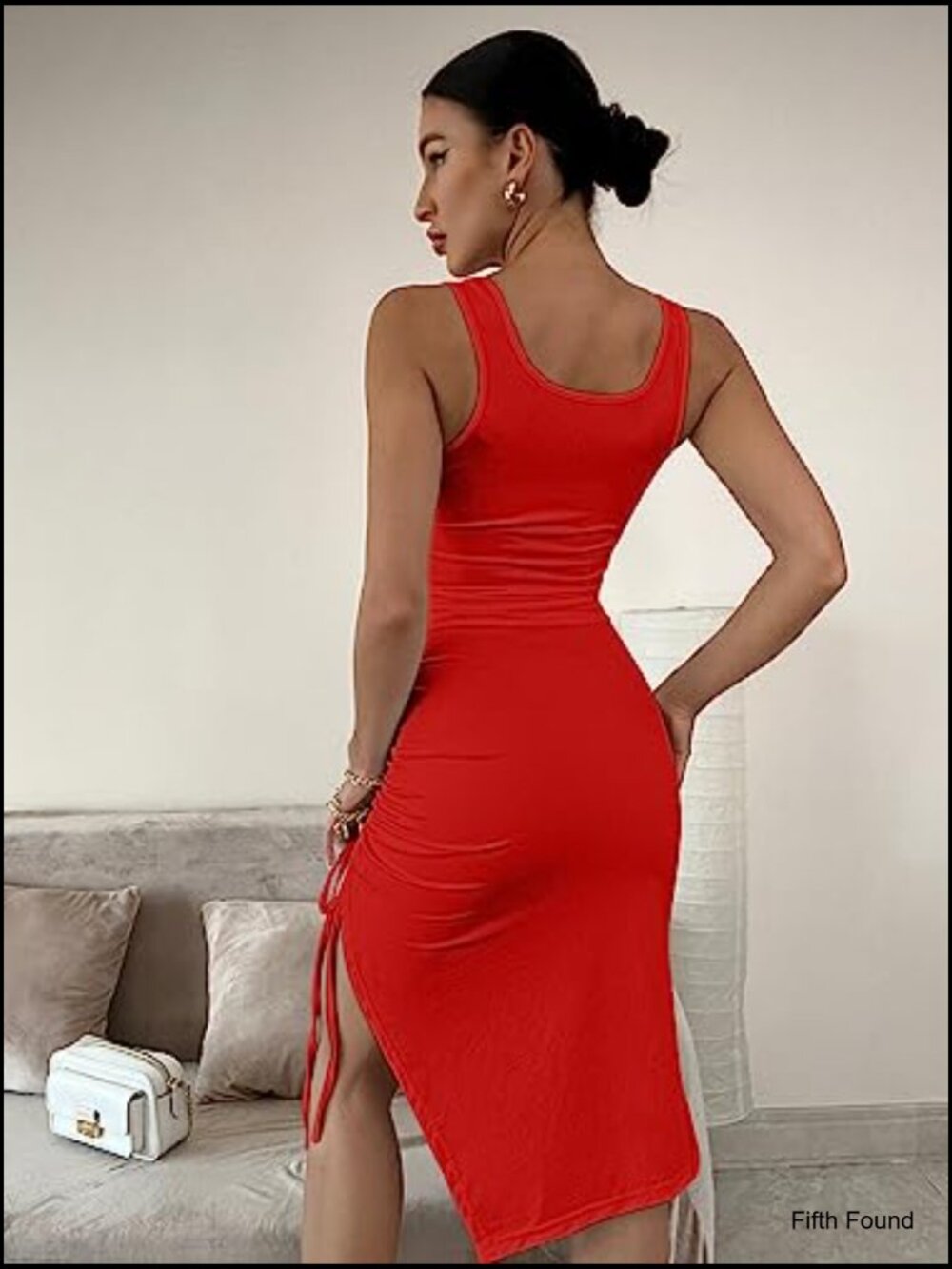 Women's Sleeveless Bodycon Midi Dress with Side Slit - Picture 2 of 7